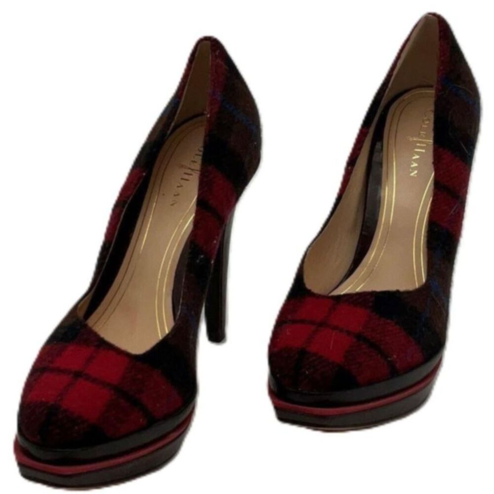 Cole Haan Nike Air "CHELSEA" Plaid Wool Slip-On Stiletto Platform Heels Size 6B